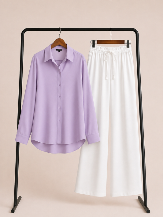 DUO PACK (LILAC BUTTON DOWN SHIRT WITH WHITE FLAPPER TROUSER)