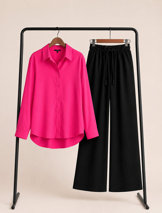 DUO PACK ( SHOCKING PINK BUTTON DOWN SHIRT WITH BLACK FLAPPER TROUSER )