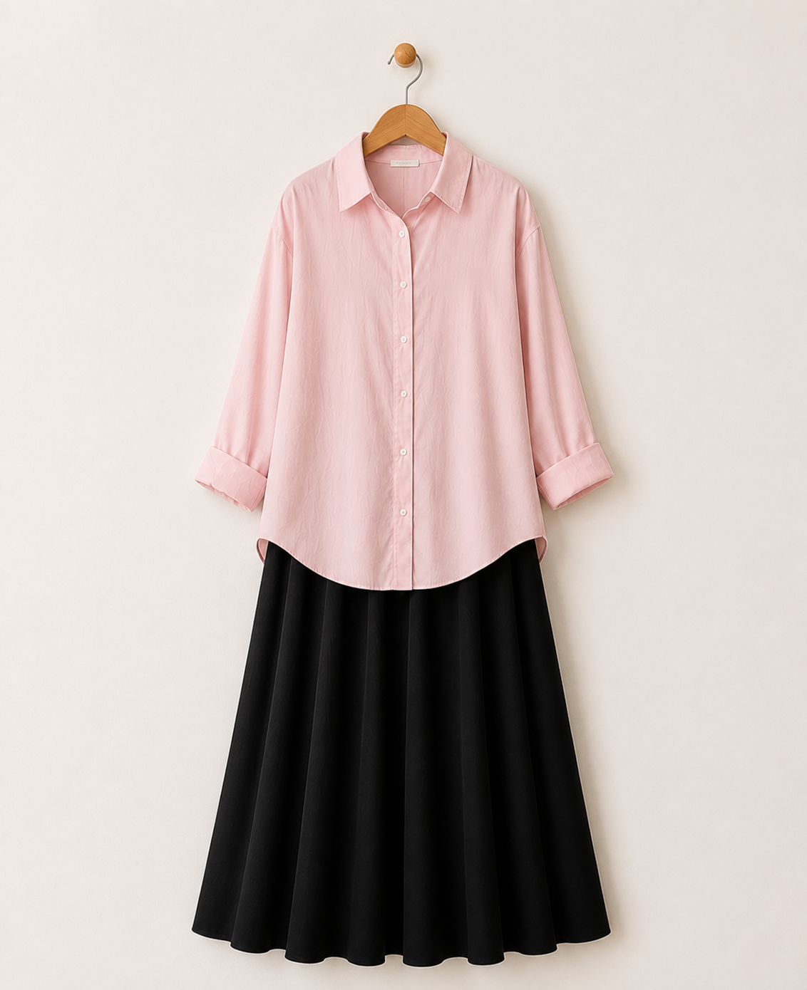 PACK OF 2 ( BABY PINK BUTTON DOWN SHIRT WITH BLACK MAXI SKIRT )