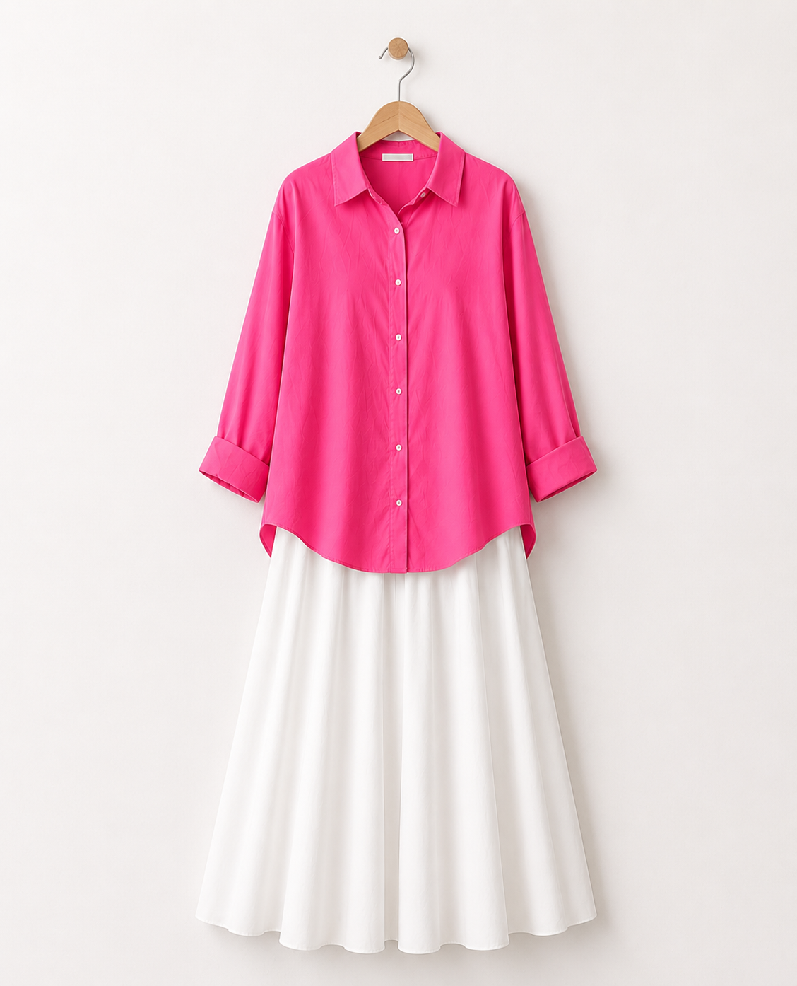 PACK OF 2 ( SHOCKING PINK BUTTON DOWN SHIRT WITH WHITE MAXI SKIRT )