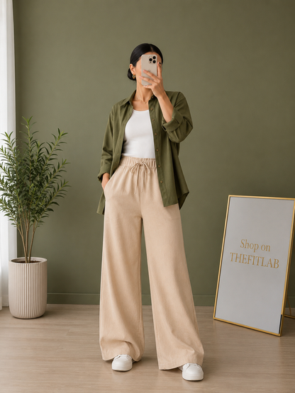 TRIO PACK ( OLIVE GREEN BUTTON DOWN SHIRT WITH WHITE INNER AND BEIGE FLAPPER TROUSER)