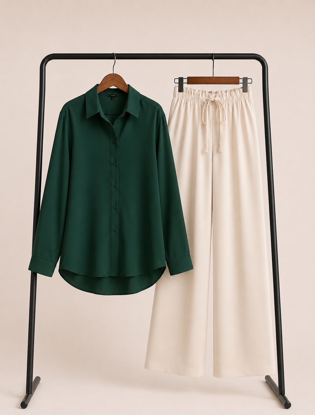 DUO PACK ( BOTTLE GREEN BUTTON DOWN SHIRT WITH BEIGE FLAPPER TROUSER )