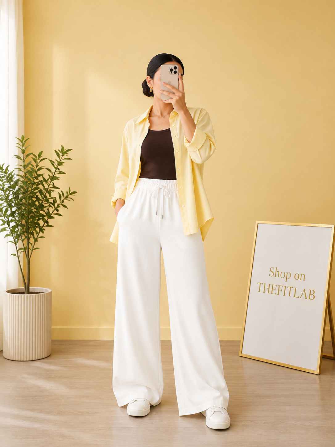 TRIO PACK ( BUTTER YELLOW BUTTON DOWN SHIRT WITH BROWN INNER AND WHITE FLAPPER TROUSER)