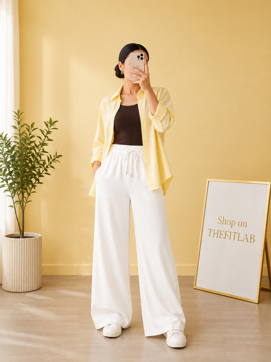 TRIO PACK ( BUTTER YELLOW BUTTON DOWN SHIRT WITH BROWN INNER AND WHITE FLAPPER TROUSER)
