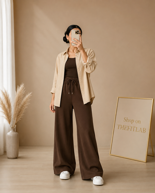 TRIO PACK ( BEIGE BUTTON DOWN SHIRT WITH BROWN INNER AND BROWN FLAPPER TROUSER )