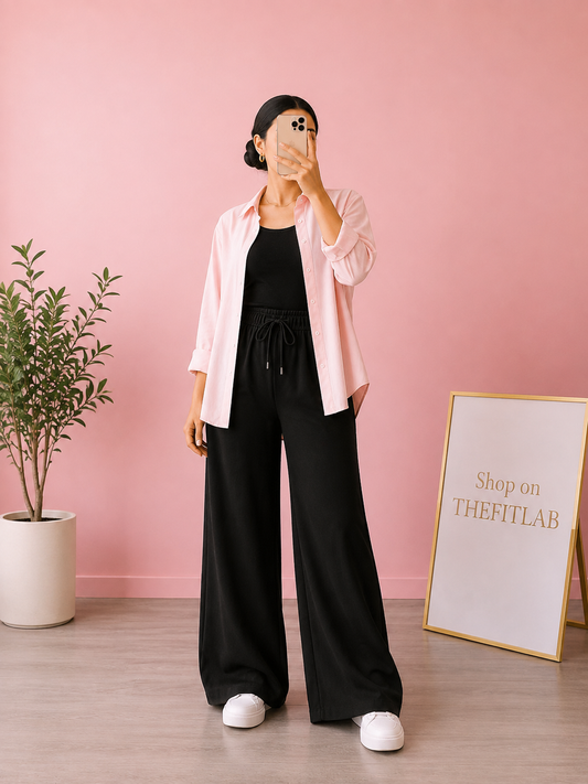 TRIO PACK ( BABY PINK BUTTON DOWN SHIRT WITH BLACK INNER AND BLACK FLAPPER TROUSER)