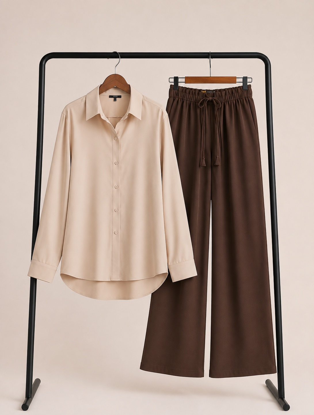 DUO PACK ( BEIGE BUTTON DOWN SHIRT WITH DARK BROWN FLAPPER TROUSER )