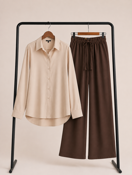 DUO PACK ( BEIGE BUTTON DOWN SHIRT WITH DARK BROWN FLAPPER TROUSER )