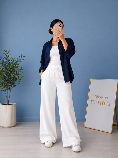TRIO PACK ( NAVY BLUE BUTTON DOWN SHIRT WITH WHITE INNER AND WHITE FLAPPER TROUSER)