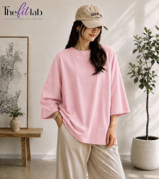 BABY PINK BAGGY DROP SHOULDER TEE
