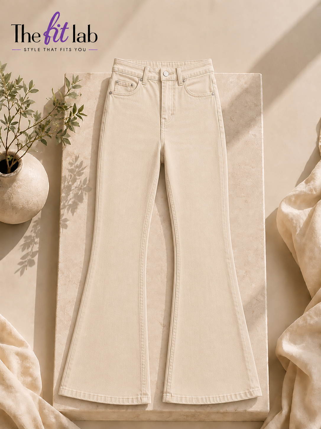 BEIGE BELL BOTTOM JEANS