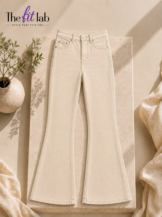 BEIGE BELL BOTTOM JEANS