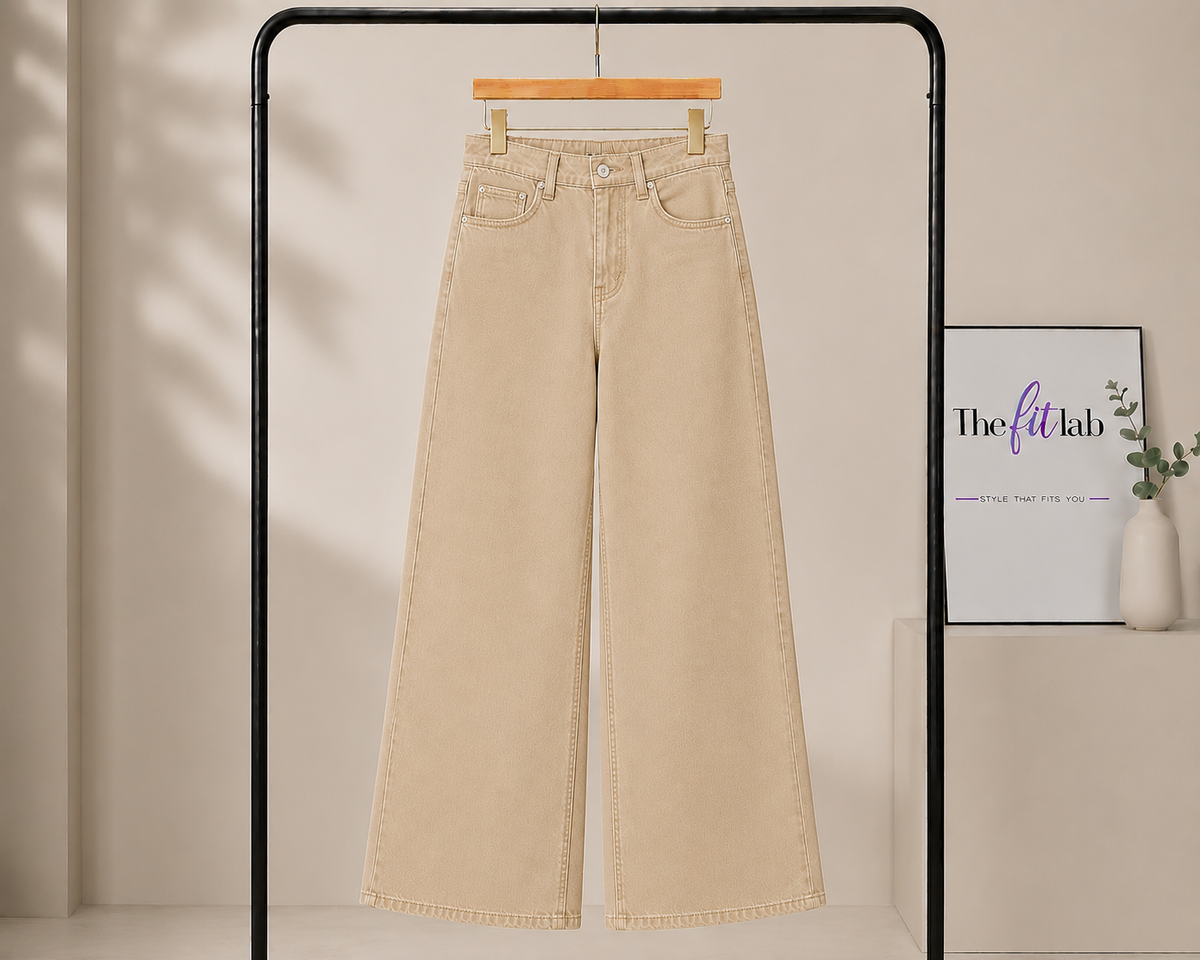BEIGE WIDE LEG BAGGY JEANS