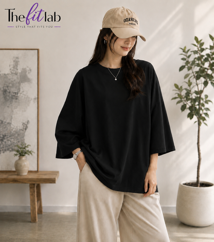 BLACK BAGGY DROP SHOULDER TEE