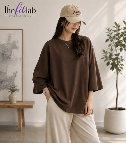 COFFEE BROWN BAGGY DROP SHOULDER TEE
