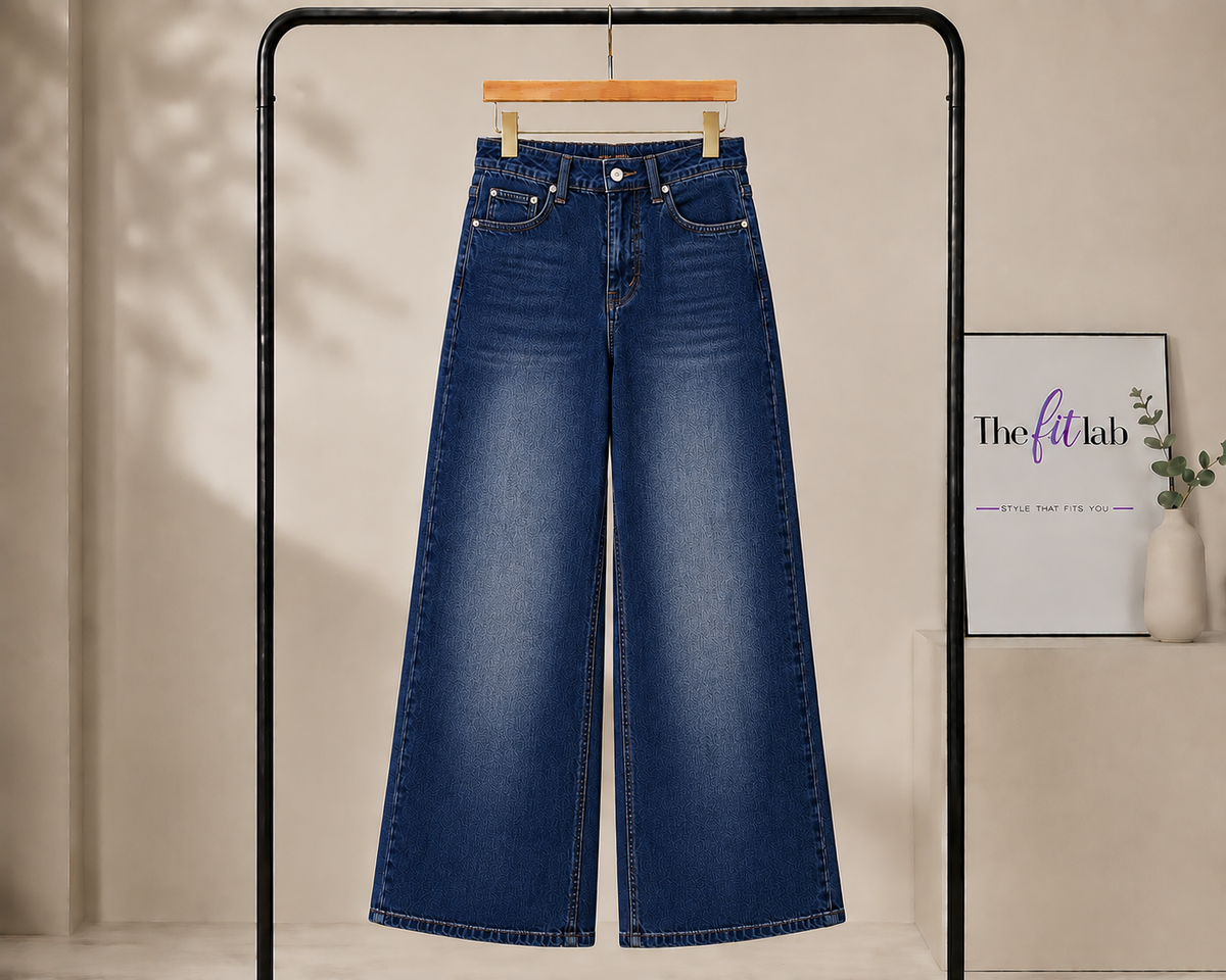 DARK BLUE FADED WIDE LEG BAGGY JEANS