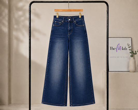 DARK BLUE FADED WIDE LEG BAGGY JEANS