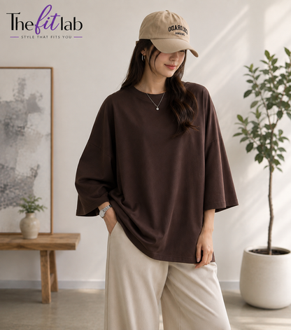 DARK BROWN BAGGY DROP SHOULDER TEE