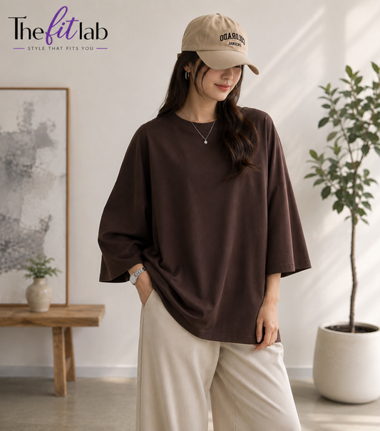 DARK BROWN BAGGY DROP SHOULDER TEE