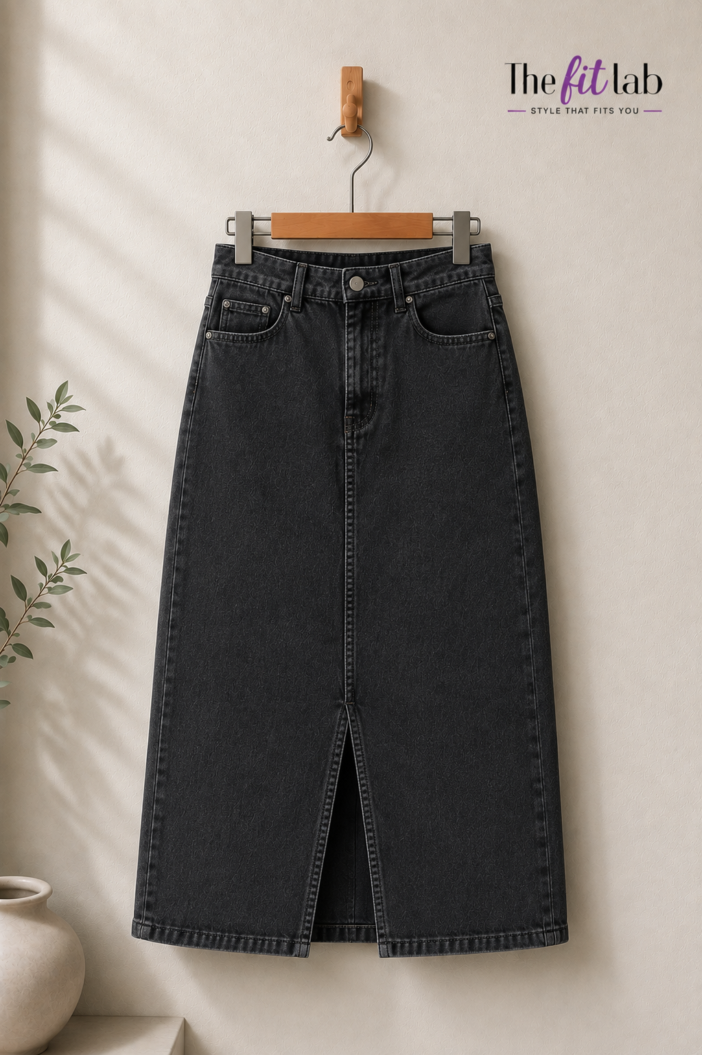 DARK GREY DENIM SKIRT