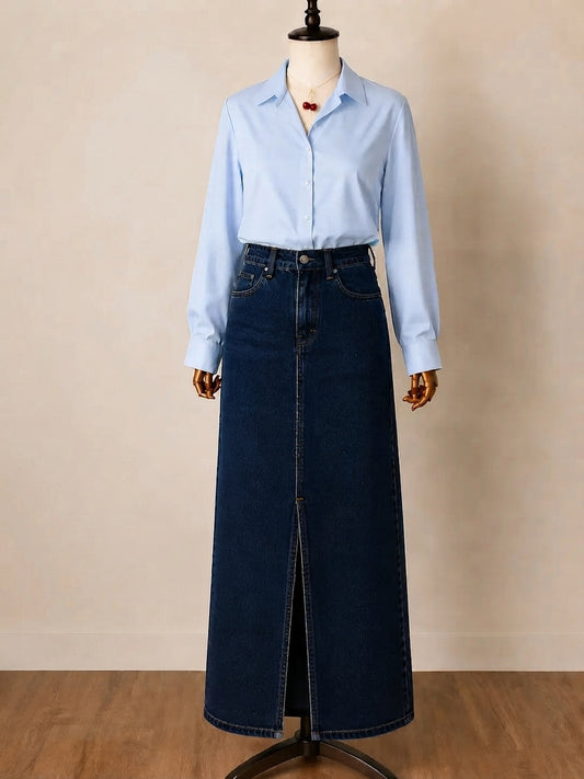 DUO PACK ( SKY BLUE BUTTON DOWN SHIRT WITH DARK BLUE DENIM SKIRT )