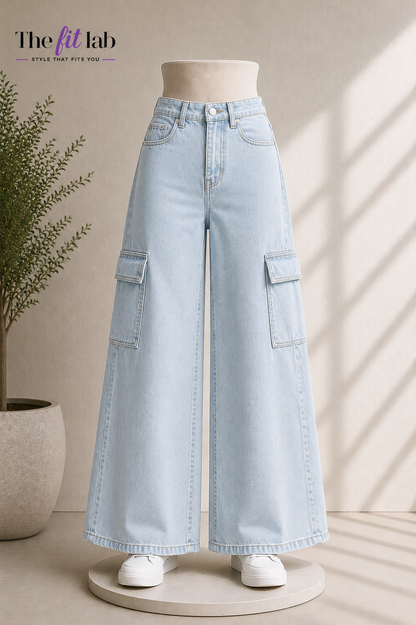 ICE BLUE WIDE LEG CARGO JEANS