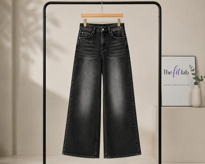 MALAYSIAN BLACK FADED WIDE LEG BAGGY JEANS