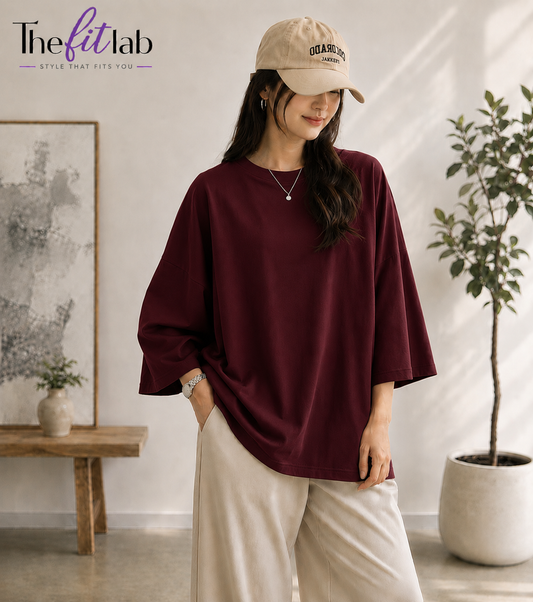 MAROON BAGGY DROP SHOULDER TEE