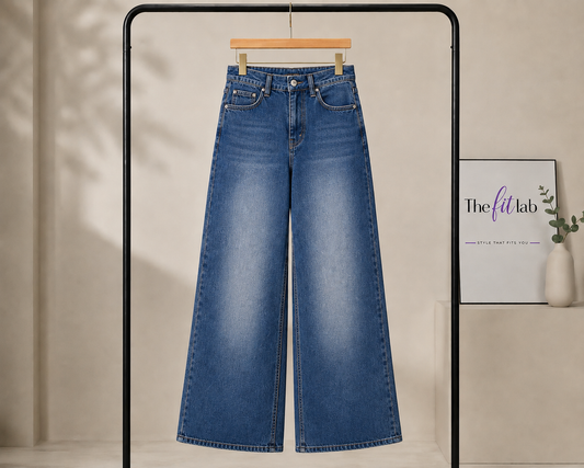 MID BLUE FADED WIDE LEG BAGGY JEANS