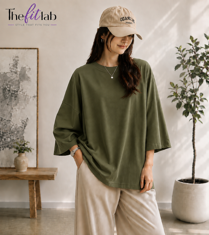 OLIVE GREEN BAGGY DROP SHOULDER TEE