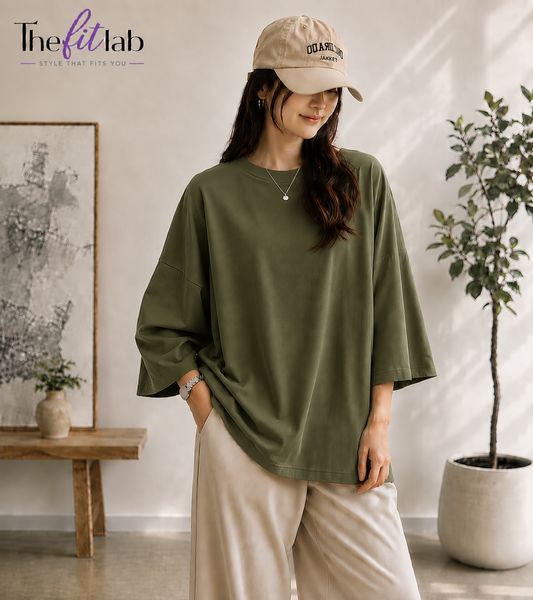 OLIVE GREEN BAGGY DROP SHOULDER TEE