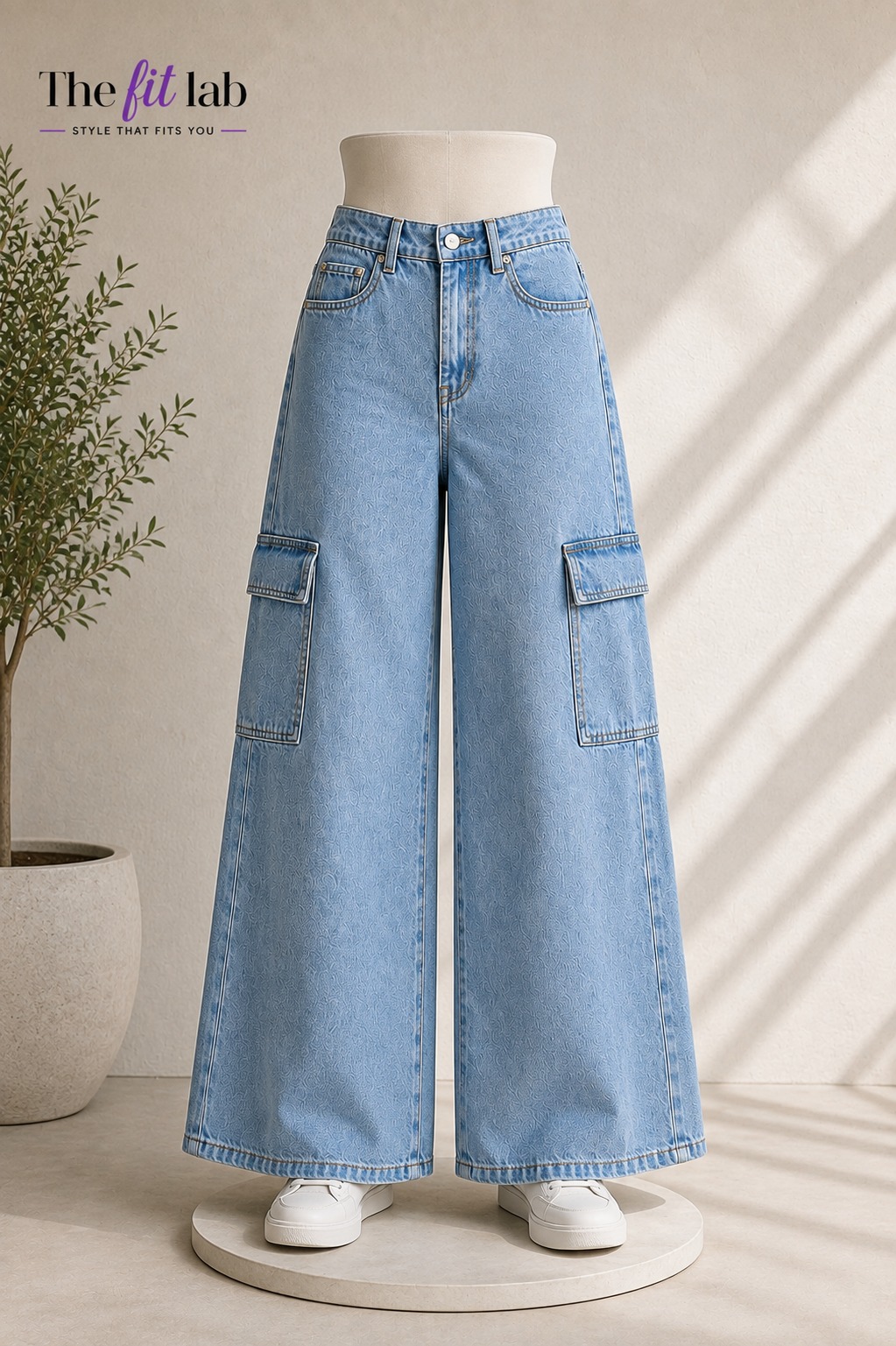 SKY BLUE WIDE LEG CARGO JEANS