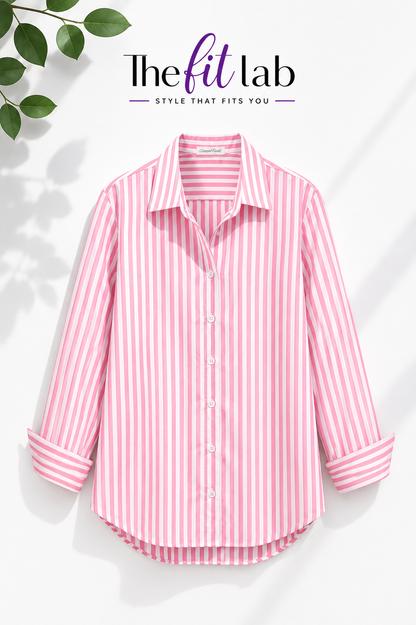 WHITE AND PINK STRIPES BUTTON DOWN SHIRT