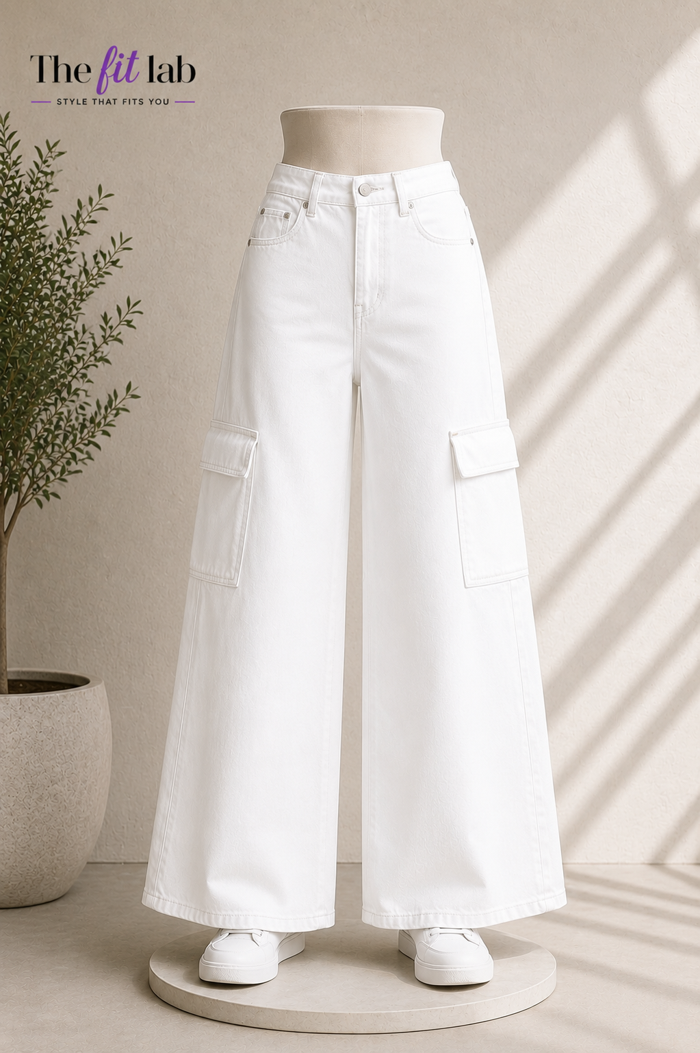 WHITE WIDE LEG CARGO JEANS