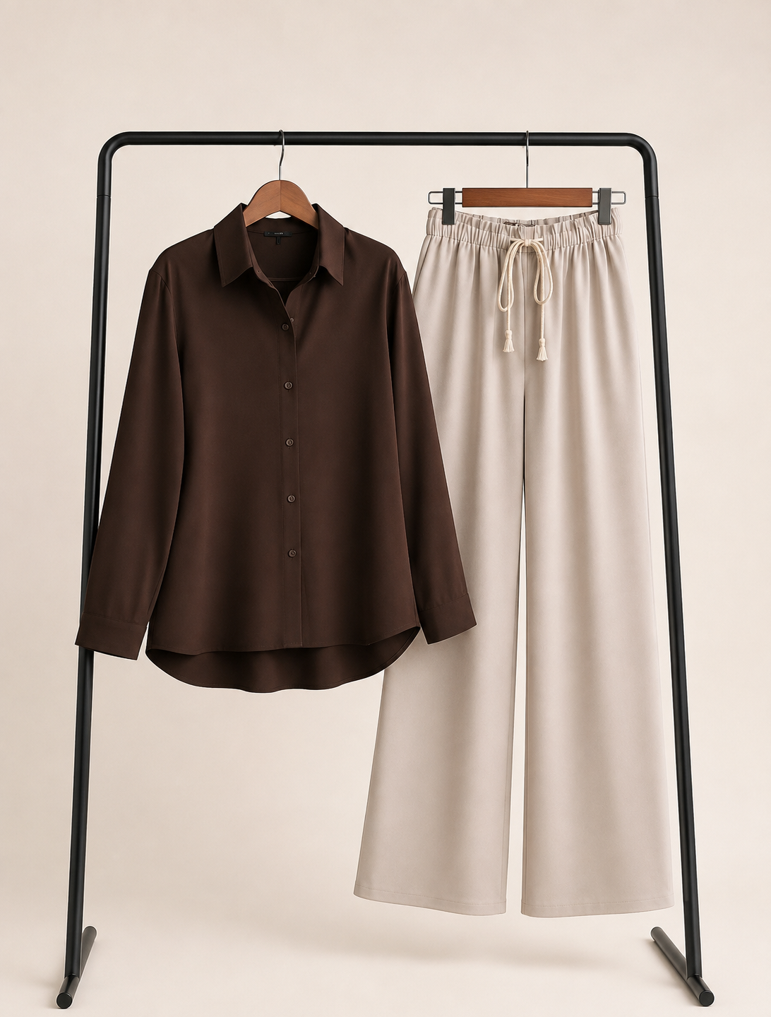DUO PACK (DARK BROWN BUTTON DOWN SHIRT WITH BEIGE FLAPPER TROUSER)