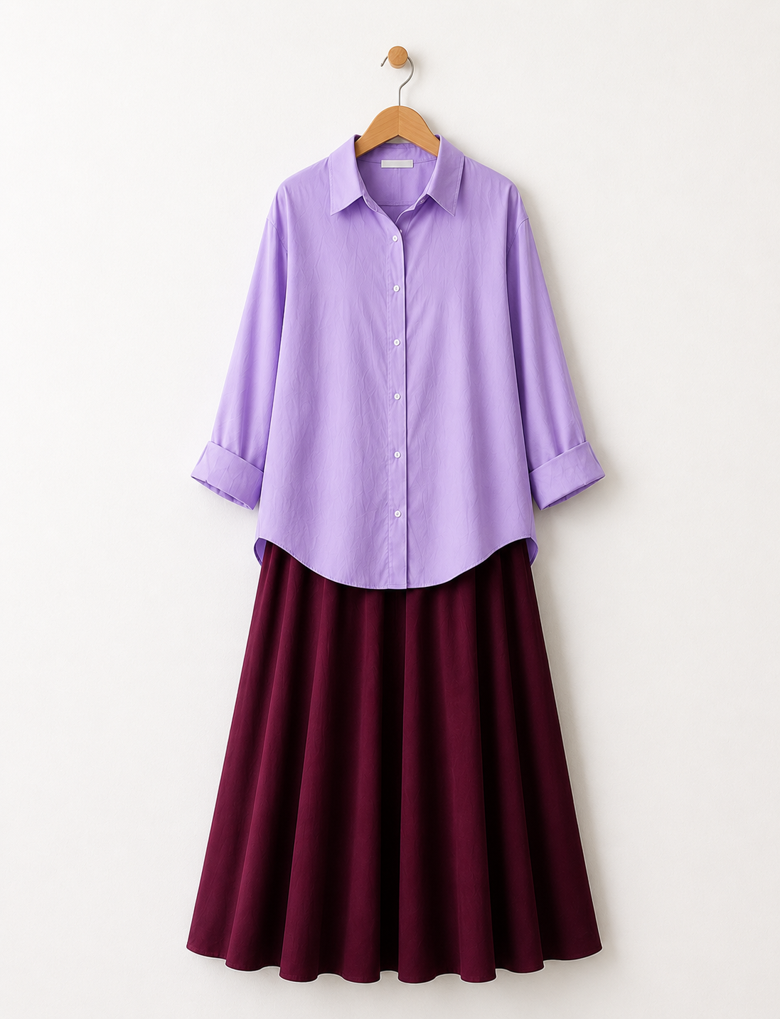 PACK OF 2( LILAC BUTTON DOWN SHIRT WITH MAROON MAXI SKIRT )