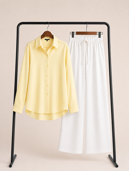 DUO PACK ( BUTTER YELLOW BUTTON DOWN SHIRT WITH WHITE FLAPPER TROUSER)