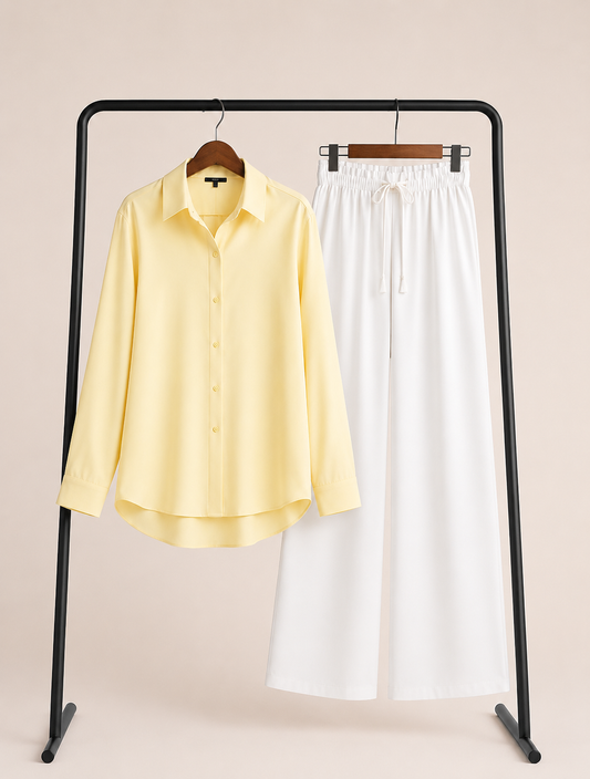 DUO PACK ( BUTTER YELLOW BUTTON DOWN SHIRT WITH WHITE FLAPPER TROUSER)