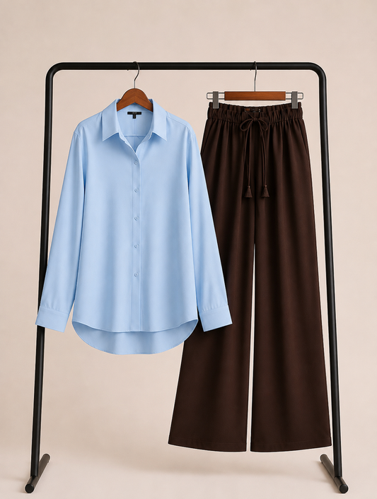 DUO PACK ( SKY BLUE BUTTON DOWN SHIRT WITH DARK BROWN FLAPPER TROUSER)