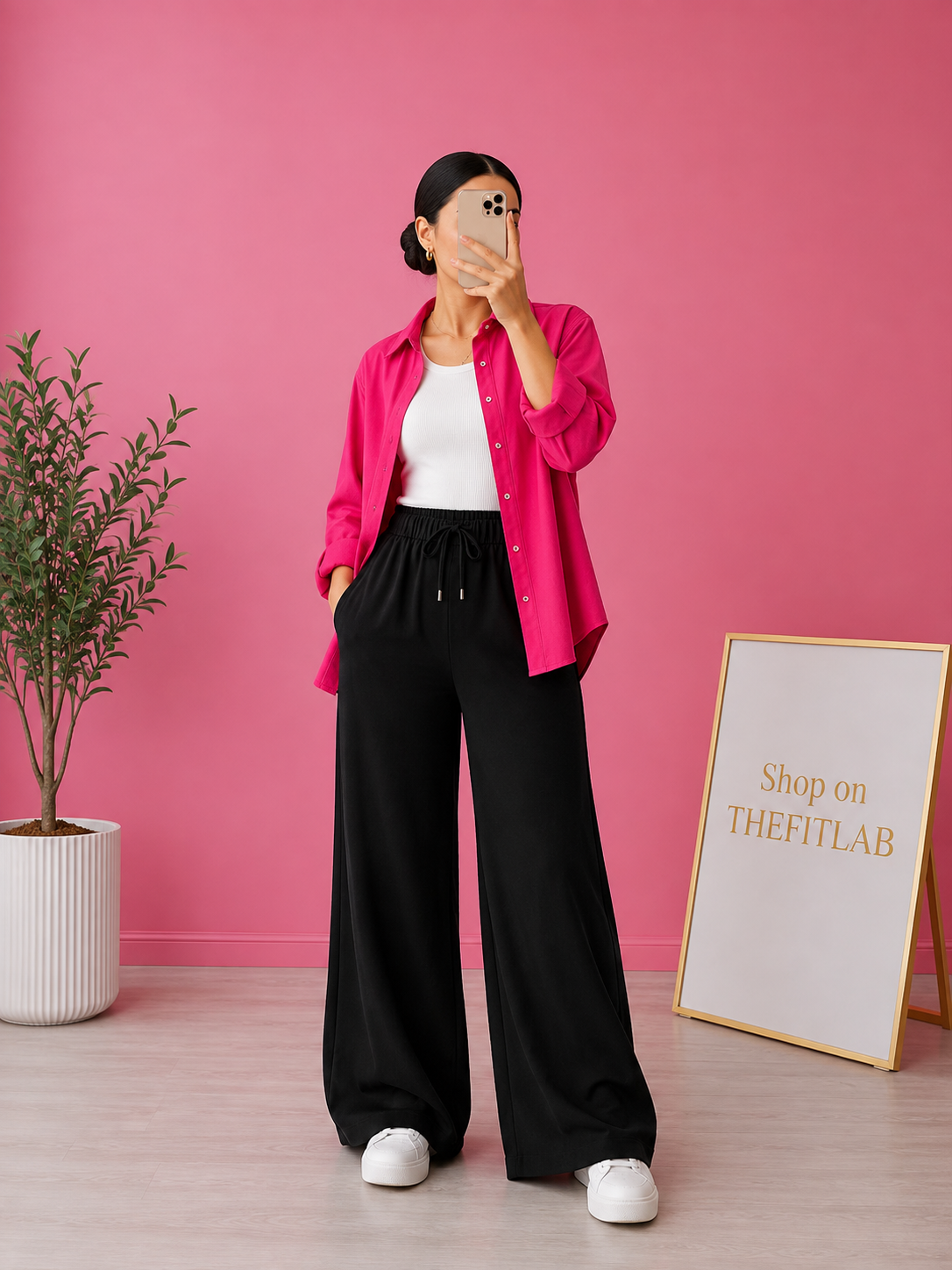 TRIO PACK ( SHOCKING PINK BUTTON DOWN SHIRT WITH WHITE INNER AND BLACK FLAPPER TROUSER)