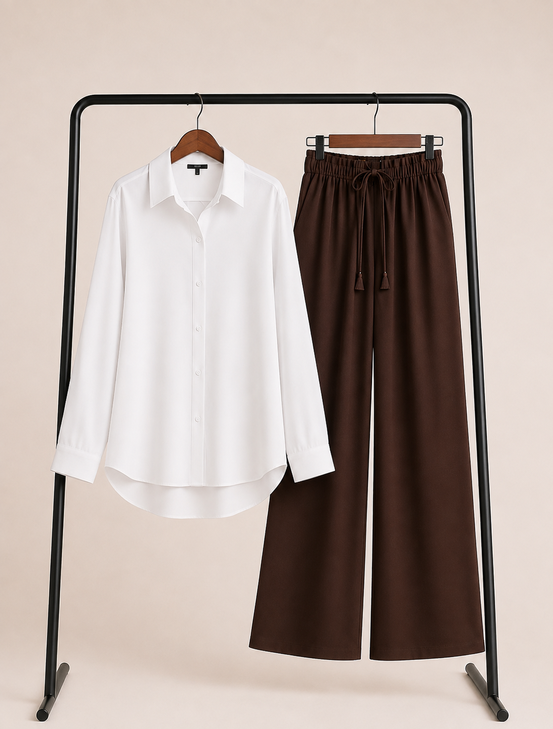 DUO PACK (WHITE BUTTON DOWN SHIRT WITH DARK BROWN FLAPPER TROUSER )