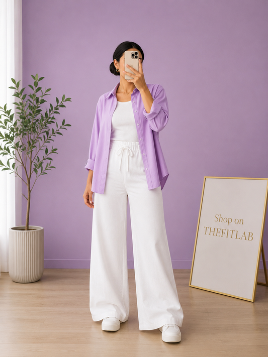TRIO PACK ( LILAC BUTTON DOWN SHIRT WITH WHITE INNER AND WHITE FLAPPER TROUSER )